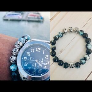 Men’s luxury genuine natural stone bead bracelet.